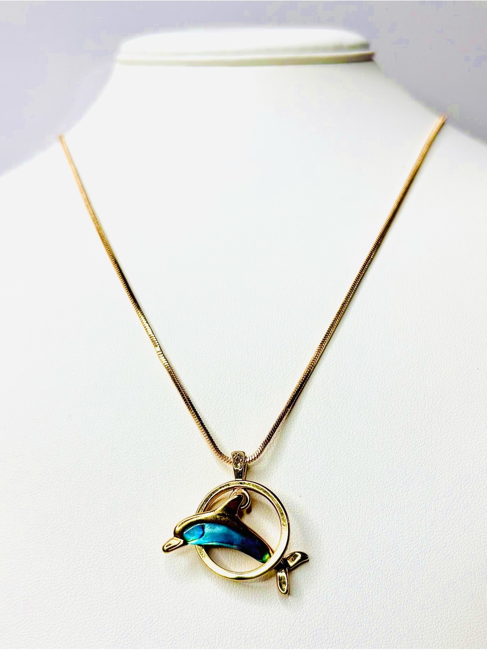 ARIKI Abalone Dolphin Gold Plate Pendant Necklace